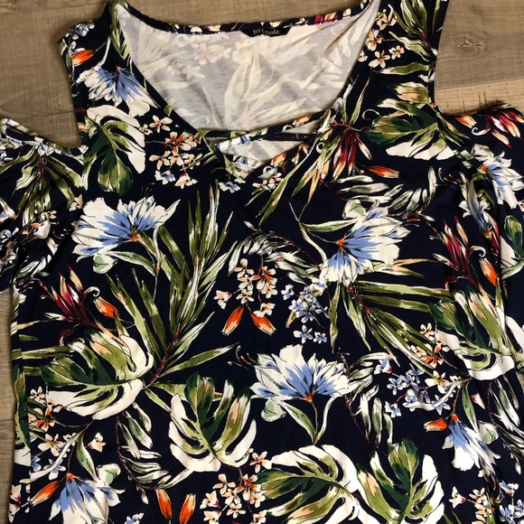 Floral Shirt blouse Shoulder off - Picture 2 of 3